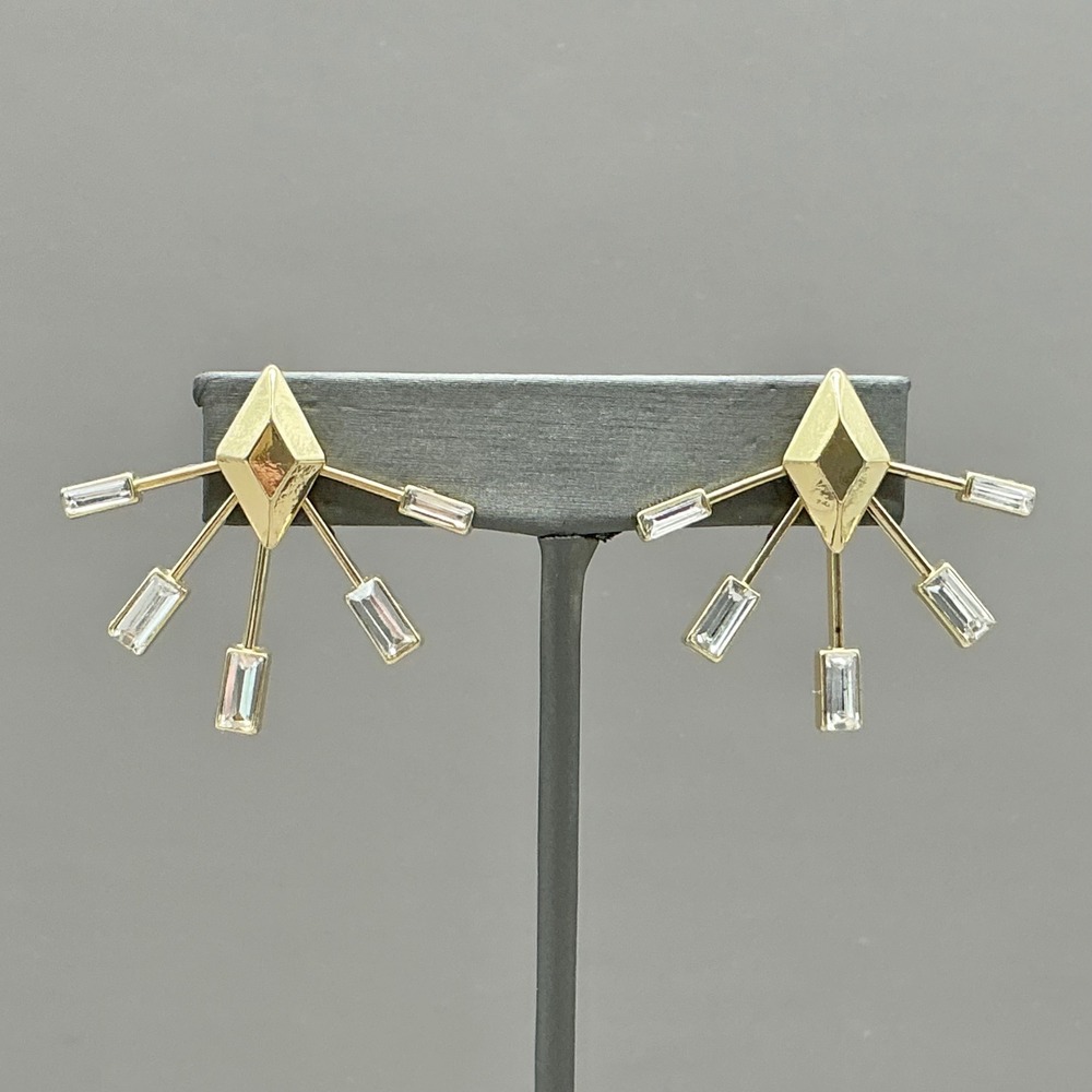 Earrings Women Gold Art Deco Geometric Fan Baguette Crystal Stud Jewelry